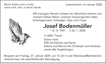 Traueranzeige von Josef Bodenmüller von Schwäbische Post
