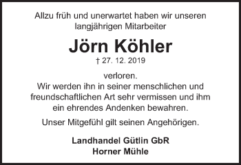 Traueranzeige von Jörn Köhler