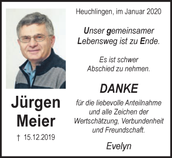 Traueranzeige von Jürgen Meier von Gmünder Tagespost