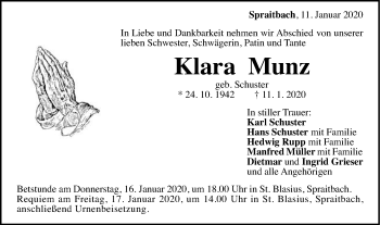 Traueranzeige von Klara Munz