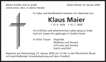 Traueranzeige von Klaus Maier von Schwäbische Post