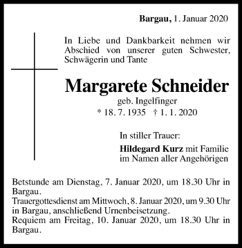 Traueranzeige von Margarete Schneider von Gmünder Tagespost