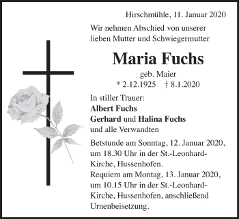 Traueranzeige von Maria Fuchs von Gmünder Tagespost