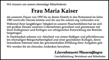 Traueranzeige von Maria Kaiser von Schwäbische Post