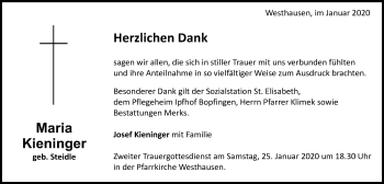 Traueranzeige von Maria Kieninger von Schwäbische Post