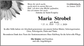 Traueranzeige von Maria Strobel von Gmünder Tagespost