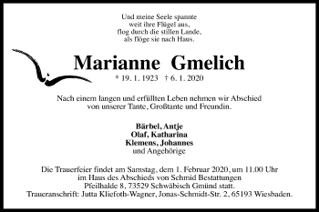 Traueranzeige von Marianne Gmelich von Gmünder Tagespost