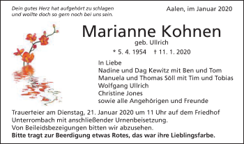 Traueranzeige von Marianne Kohnen von Schwäbische Post