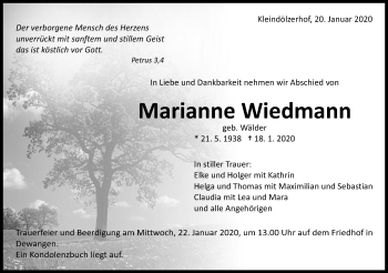Traueranzeige von Marianne Wiedmann von Schwäbische Post