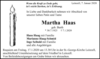 Traueranzeige von Martha Haas