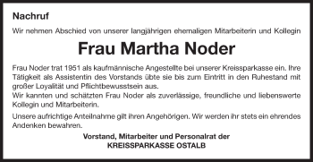 Traueranzeige von Martha Noder von Schwäbische Post