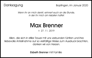 Traueranzeige von Max Brenner von Schwäbische Post
