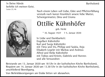 Traueranzeige von Ottilie Kühnhöfer von Gmünder Tagespost
