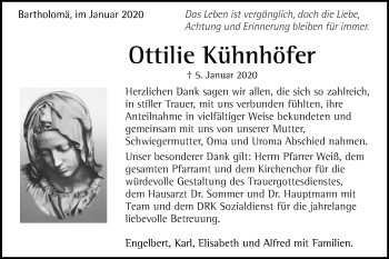 Traueranzeige von Ottilie Kühnhöfer von Gmünder Tagespost