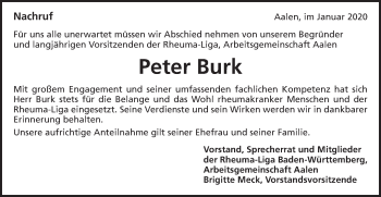 Traueranzeige von Peter Burk von Schwäbische Post