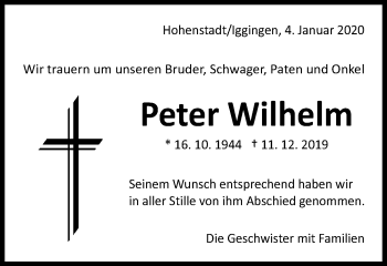 Traueranzeige von Peter Wilhelm von Gmünder Tagespost