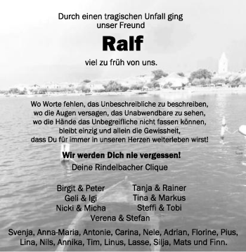 Traueranzeige von Ralf Hirschle von Schwäbische Post