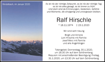 Traueranzeige von Ralf Hirschle von Schwäbische Post