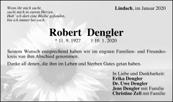 Traueranzeige von Robert Dengler von Gmünder Tagespost
