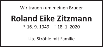 Traueranzeige von Roland Eike Zitzmann von Schwäbische Post