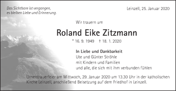 Traueranzeige von Roland Eike Zitzmann von Gmünder Tagespost