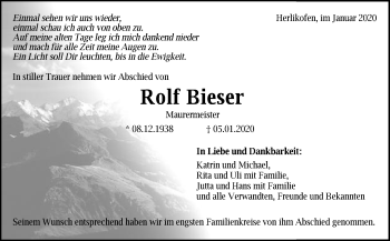 Traueranzeige von Rolf Bieser von Gmünder Tagespost