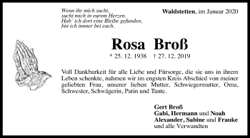 Traueranzeige von Rosa Broß