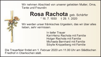 Traueranzeige von Rosa Rachota von Amtsblatt_Oko