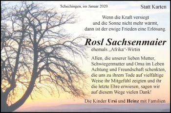 Traueranzeige von Rosl Sachsenmaier