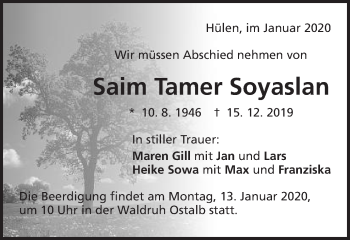 Traueranzeige von Saim Tamer Soyaslan von Schwäbische Post