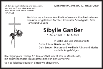 Traueranzeige von Sibylle Ganßer von Schwäbische Post