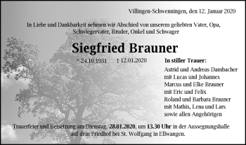 Traueranzeige von Siegfried Brauner von Schwäbische Post