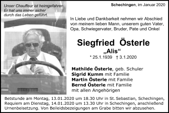 Traueranzeige von Siegfried Österle von Gmünder Tagespost