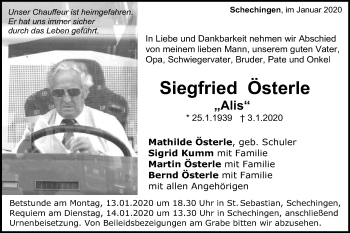 Traueranzeige von Siegfried Österle