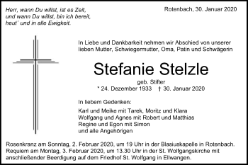 Traueranzeige von Stefanie Stelzle von Schwäbische Post