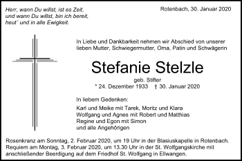 Traueranzeige von Stefanie Stelzle