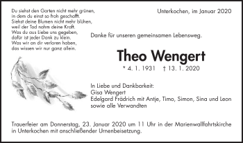 Traueranzeige von Theo Wengert von Schwäbische Post