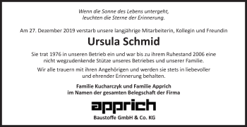 Traueranzeige von Ursula Schmid von Gmünder Tagespost