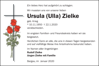 Traueranzeige von Ursula  Zielke von Gmünder Tagespost