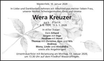 Traueranzeige von Wera Kreuze von Schwäbische Post