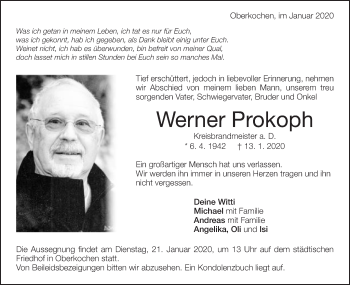 Traueranzeige von Werner Prokoph von Schwäbische Post