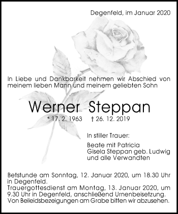 Traueranzeige von Werner Steppan von Gmünder Tagespost