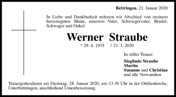 Traueranzeige von Werner Straube