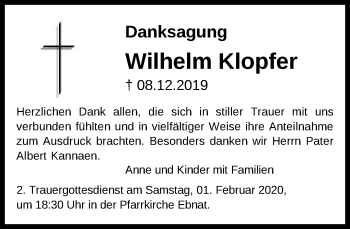 Traueranzeige von Wilhelm Klopfer von Schwäbische Post