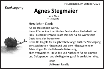 Traueranzeige von Agnes Stegmaier von Gmünder Tagespost