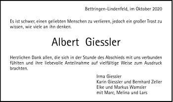 Traueranzeige von Albert Giessler von Gmünder Tagespost