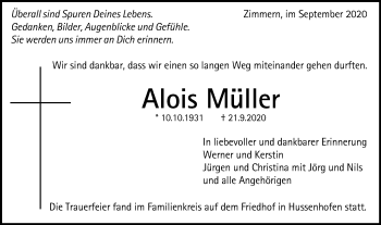 Traueranzeige von Alois Müller von Gmünder Tagespost