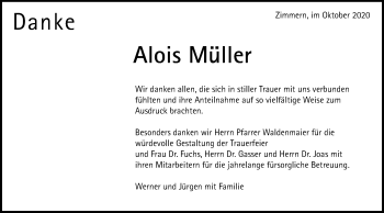 Traueranzeige von Alois Müller von Gmünder Tagespost