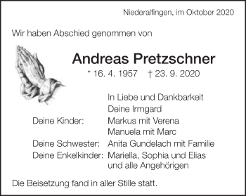 Traueranzeige von Andreas Pretzschner von Schwäbische Post