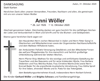 Traueranzeige von Anni Wöller  von Schwäbische Post